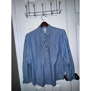 Large Denim Blue Long Sleeve Shirt Metal Star Embroidery
